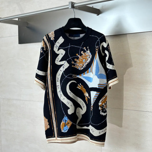 LV Heritage Ribbon Motif Short-Sleeved Knit Top