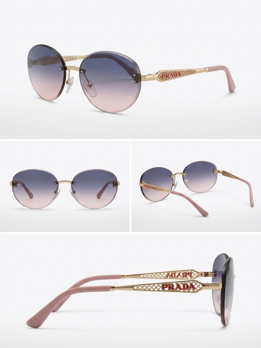 PRA Quilted Temple Round Rimless Sunglasses