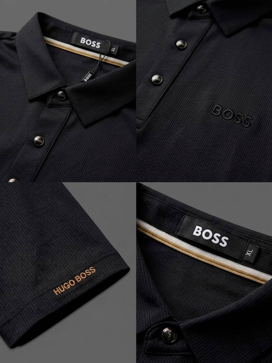BOSS Tonal Logo Piqué Polo in Black