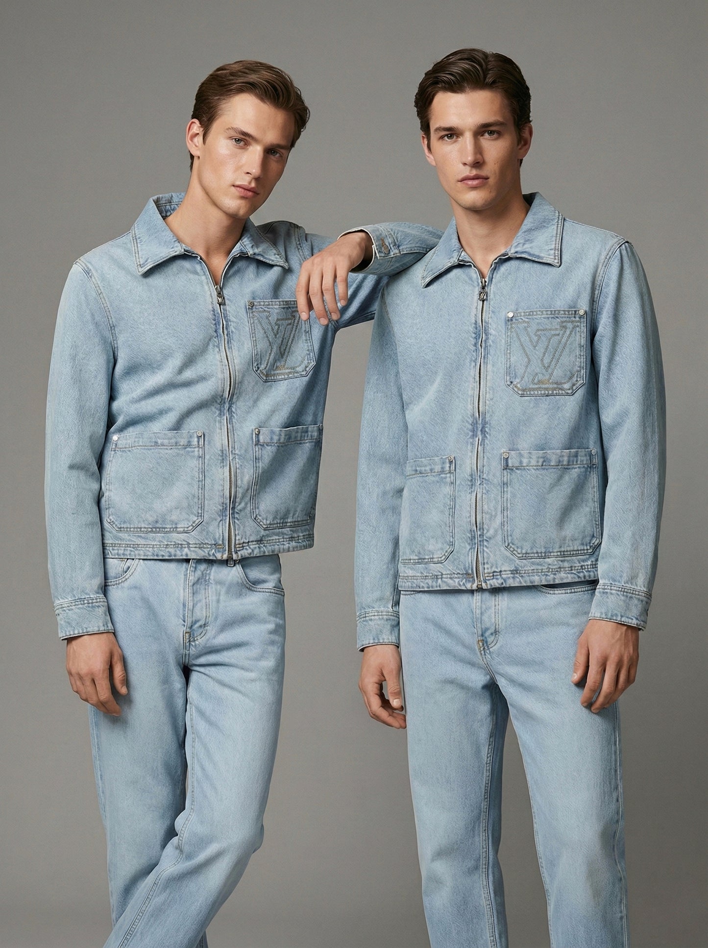 Signature Monogram Zip-Up Denim Set