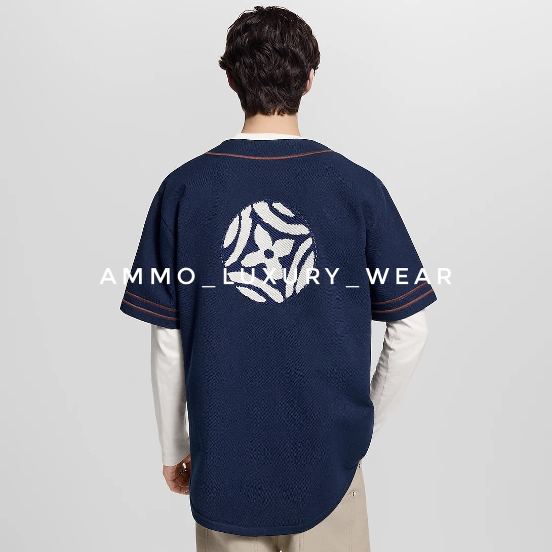 Lv Knitted Short-Sleeved Baseball Shirt