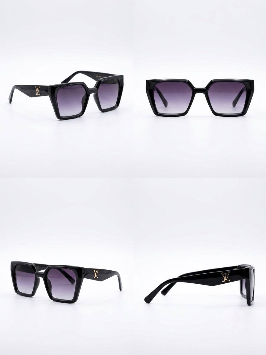 LV Glossy Black Architectural Square Sunglasses