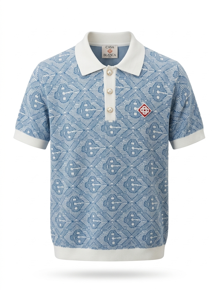 CB PARIS Tapestry Knit Polo with Pearl Buttons