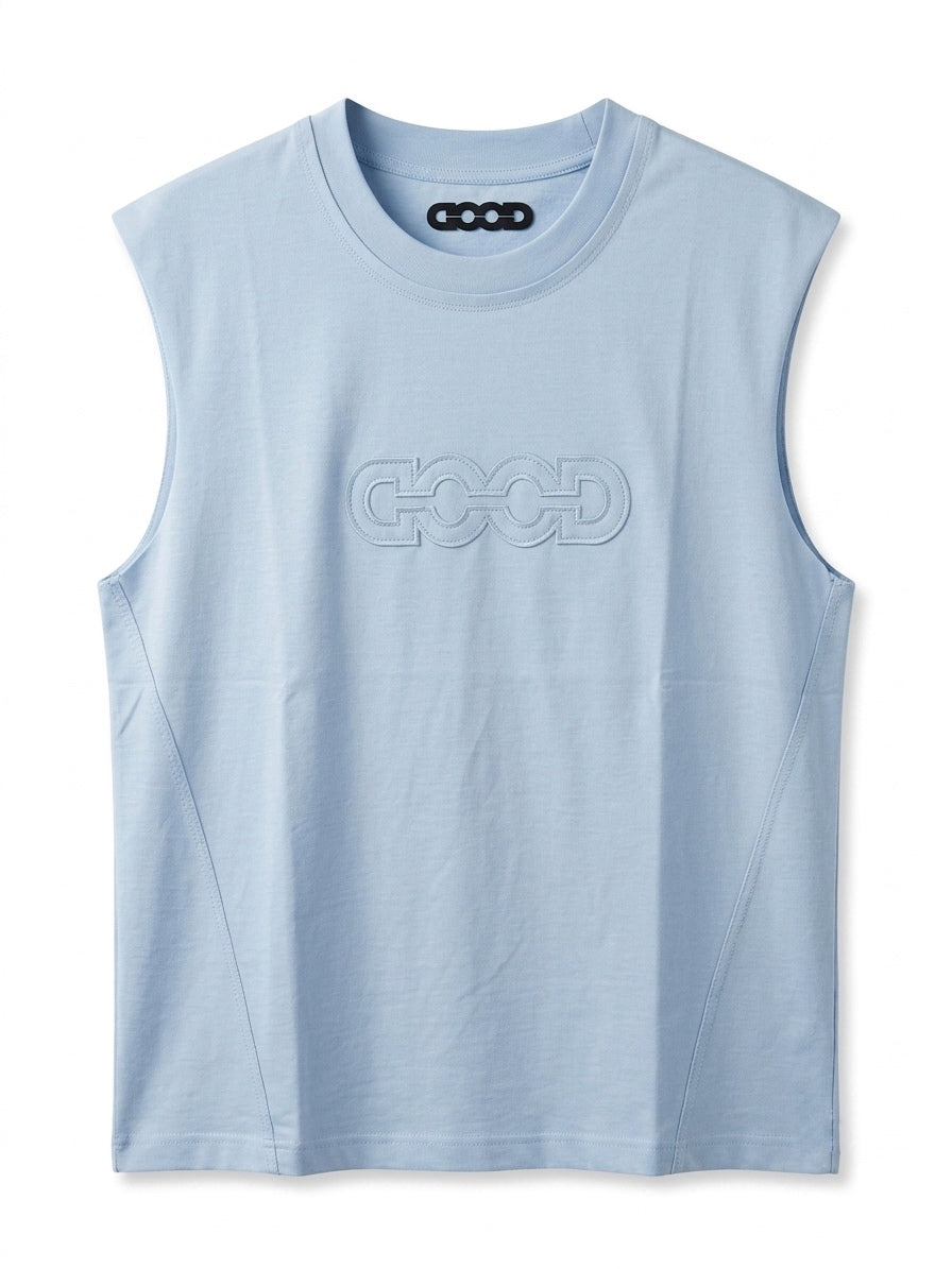 GD Embossed Insignia Sleeveless Top in Powder Blue