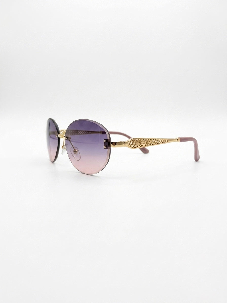 PRA Quilted Temple Round Rimless Sunglasses