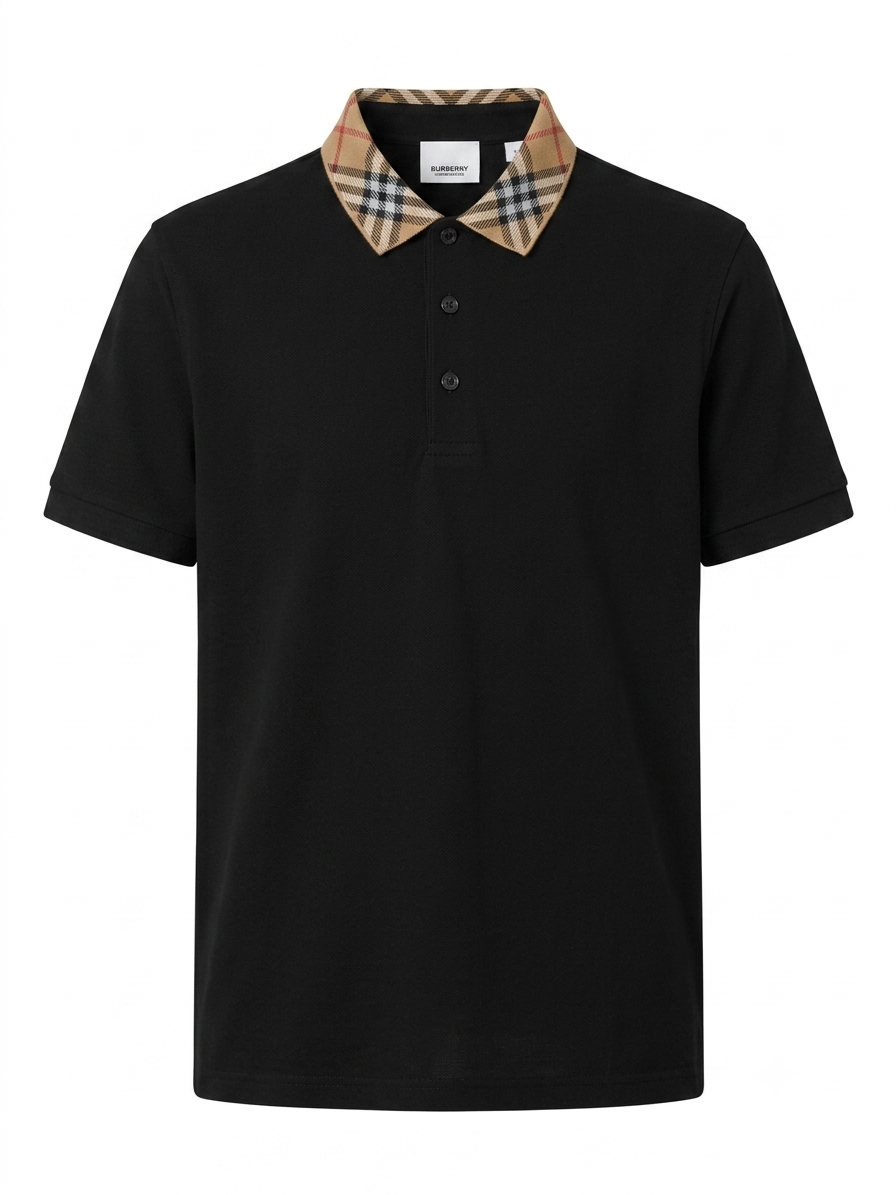 BRBY Iconic Check-Collar Polo Shirt in Noir