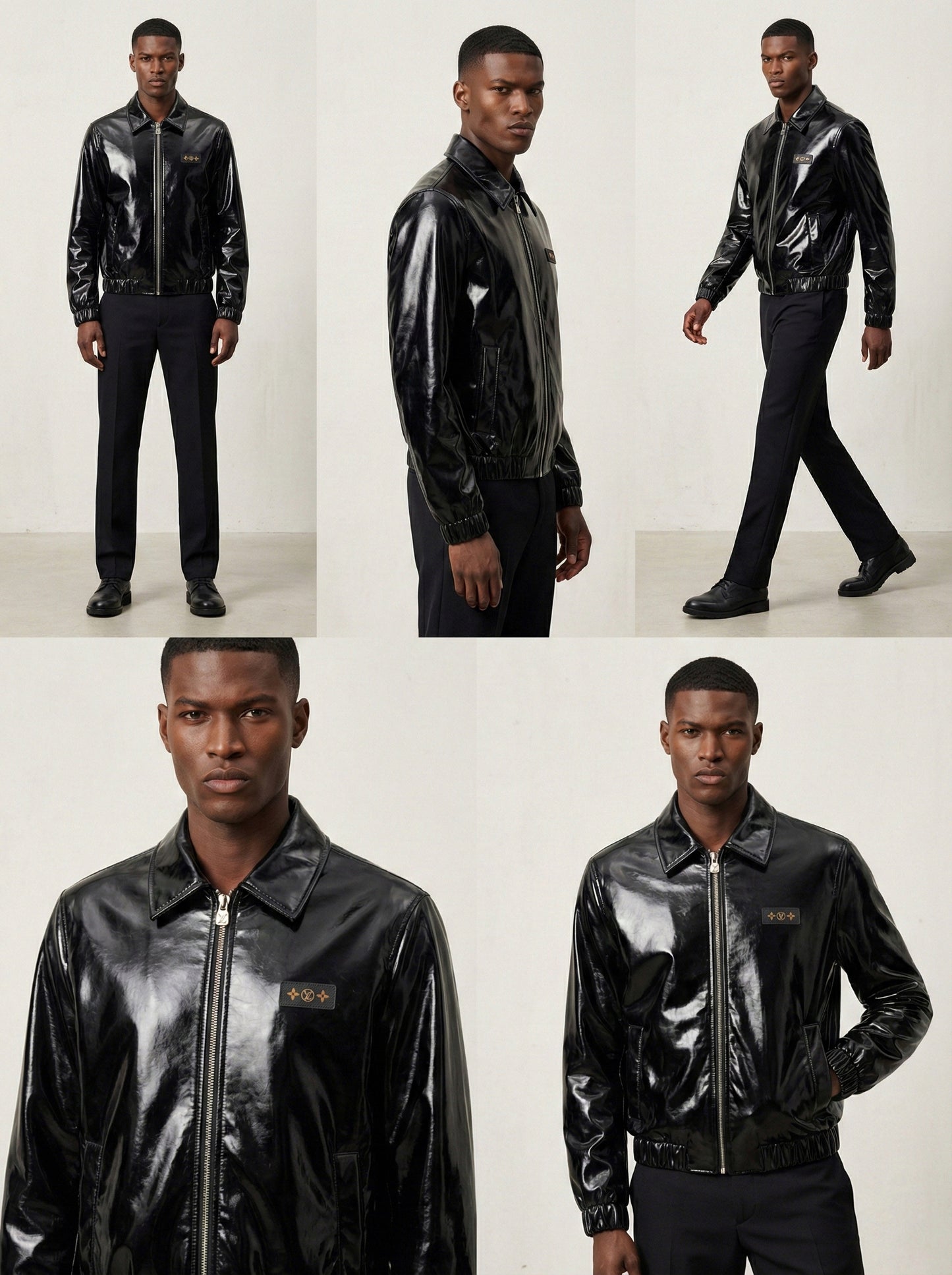 Luxury Glossy Black Leather Jacket