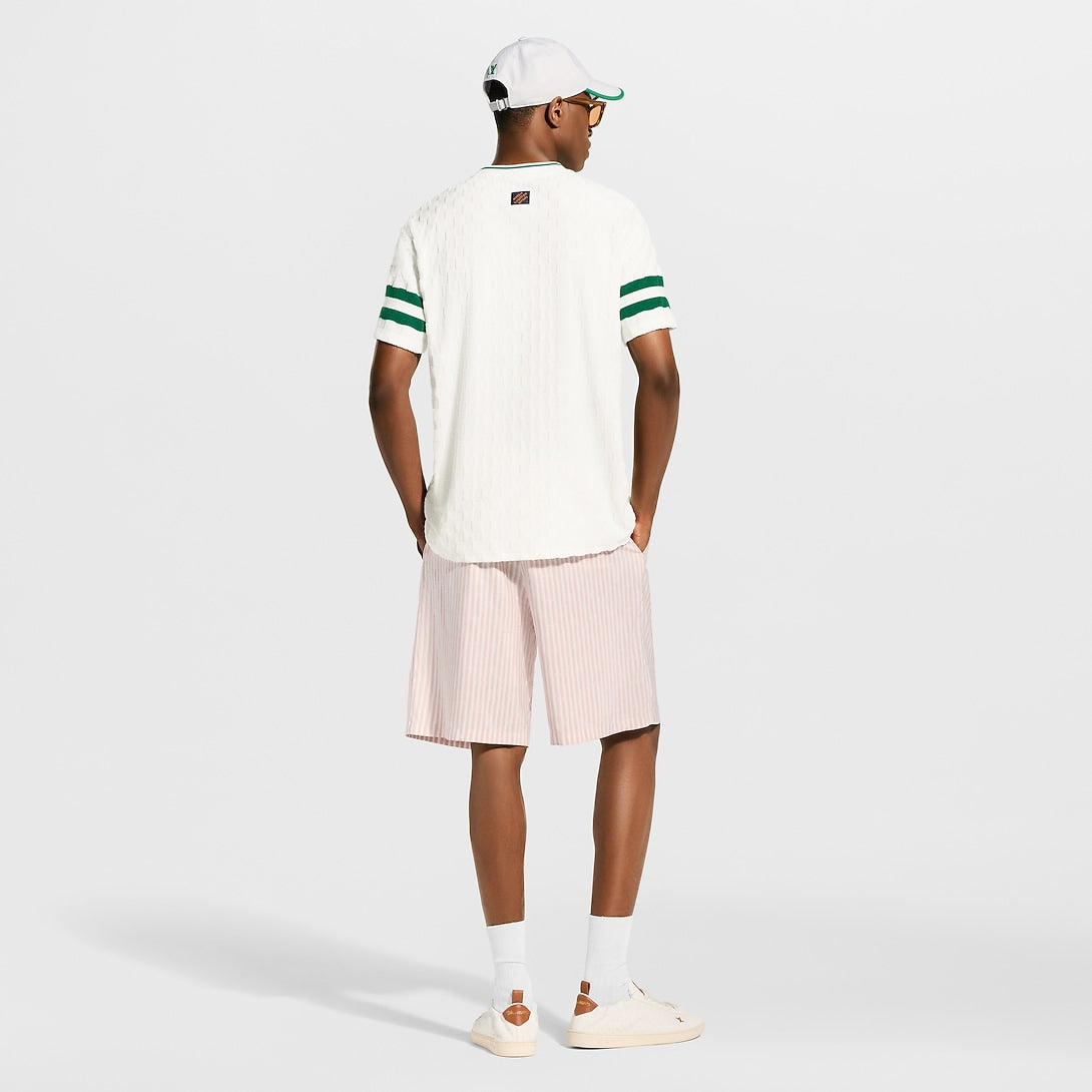 LV Damier Textured Knit Tee with Green Trim