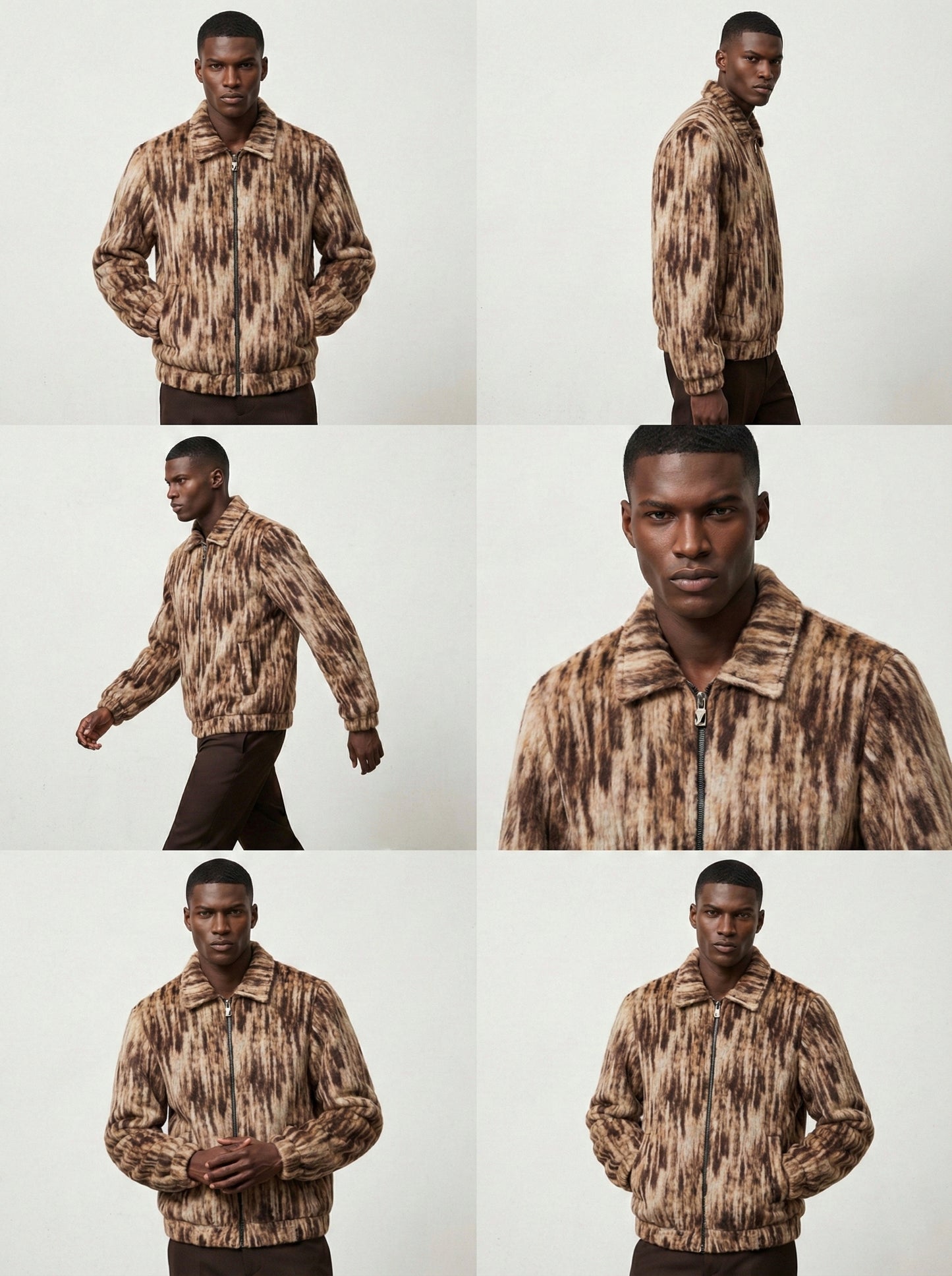 Earth-Toned Marbled Fleece Blouson