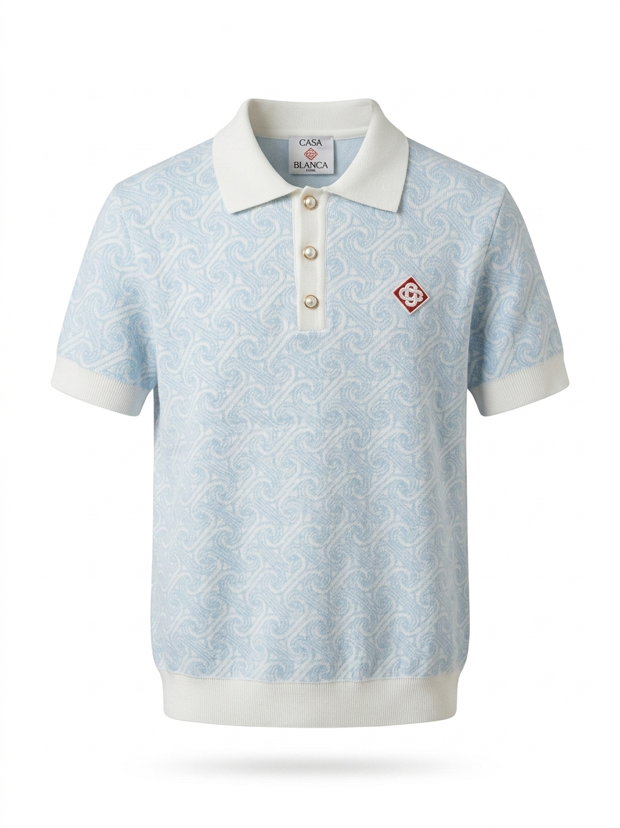 CB – Signature Jacquard Knit Polo in Celeste Blue