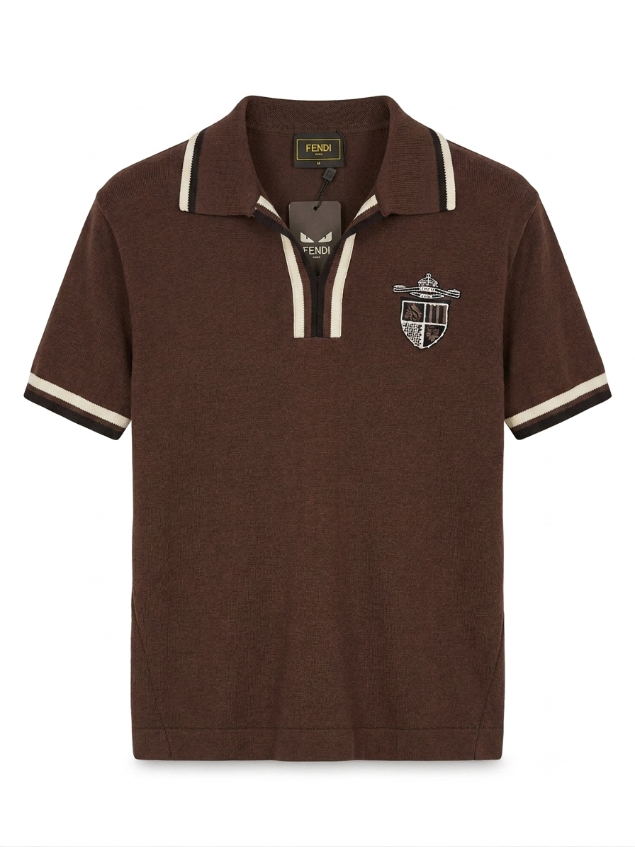 FNDI Heritage Crest Knit Zip-Polo in Mocha