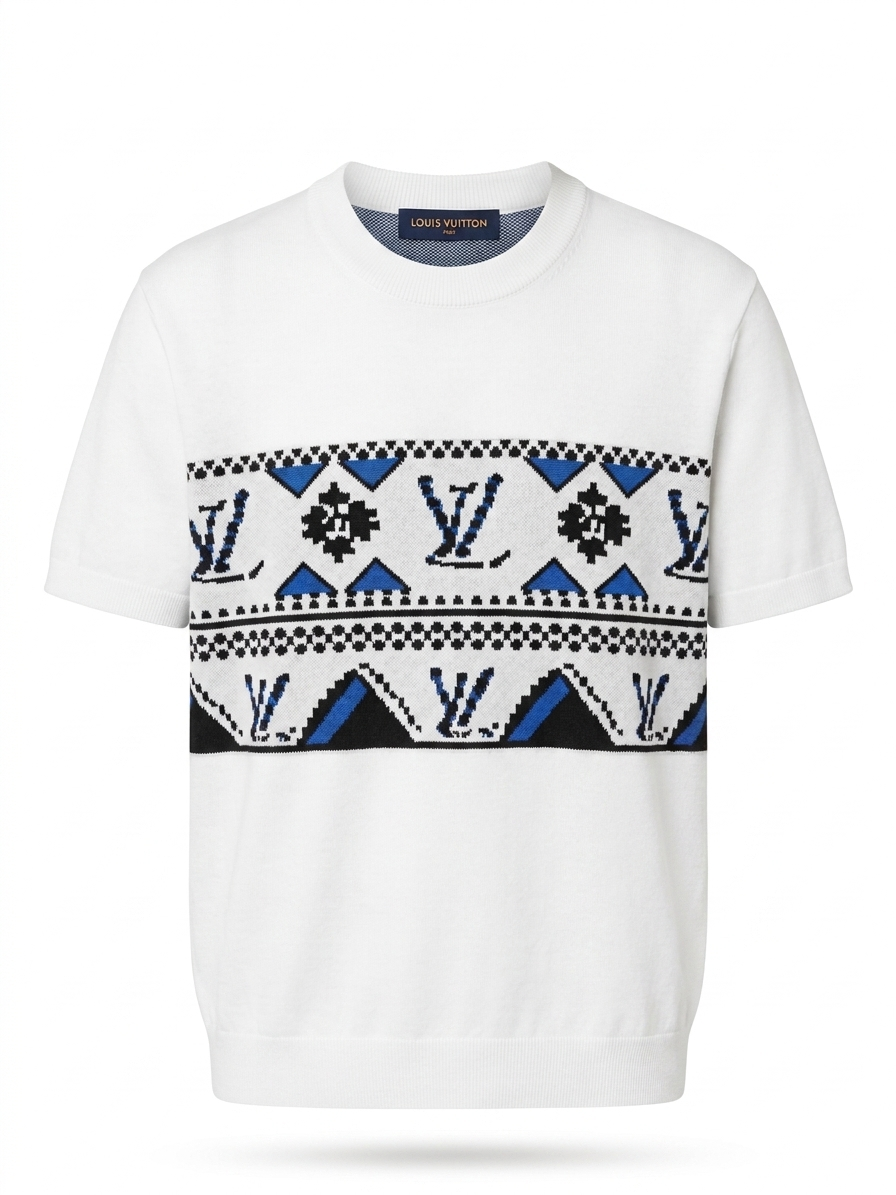 LV Heritage Motif Short-Sleeve Knit Crewneck