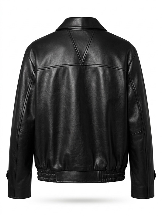 Pd-Style Black Faux Leather Bomber Jacket