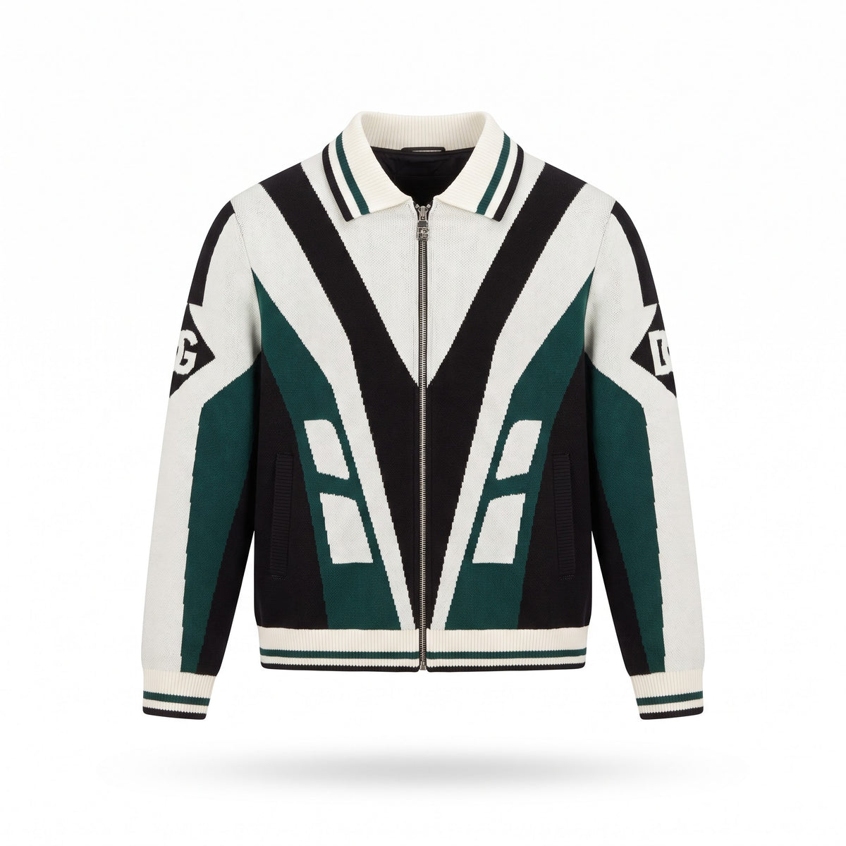 DG Geometric Intarsia Zip-Up Knit Jacket