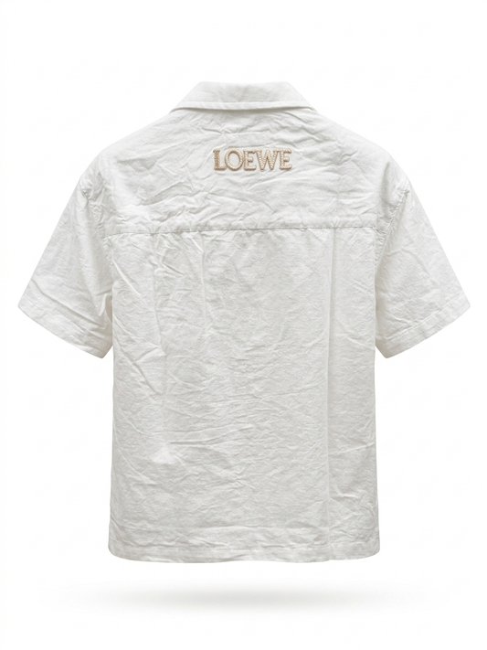 LWE Anagram Embroidered Linen Camp-Collar Shirt