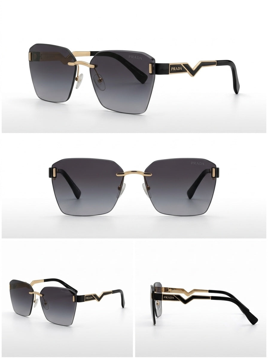 PRA Geometric Zig-Zag Rimless Sunglasses