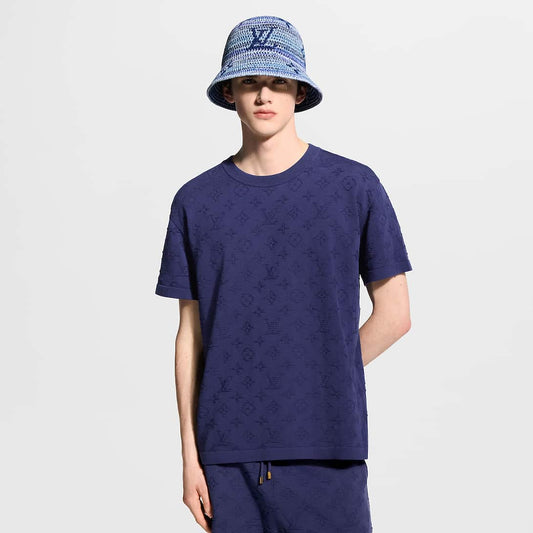 LV Signature Monogram Jacquard Knit Tee - Indigo Blue