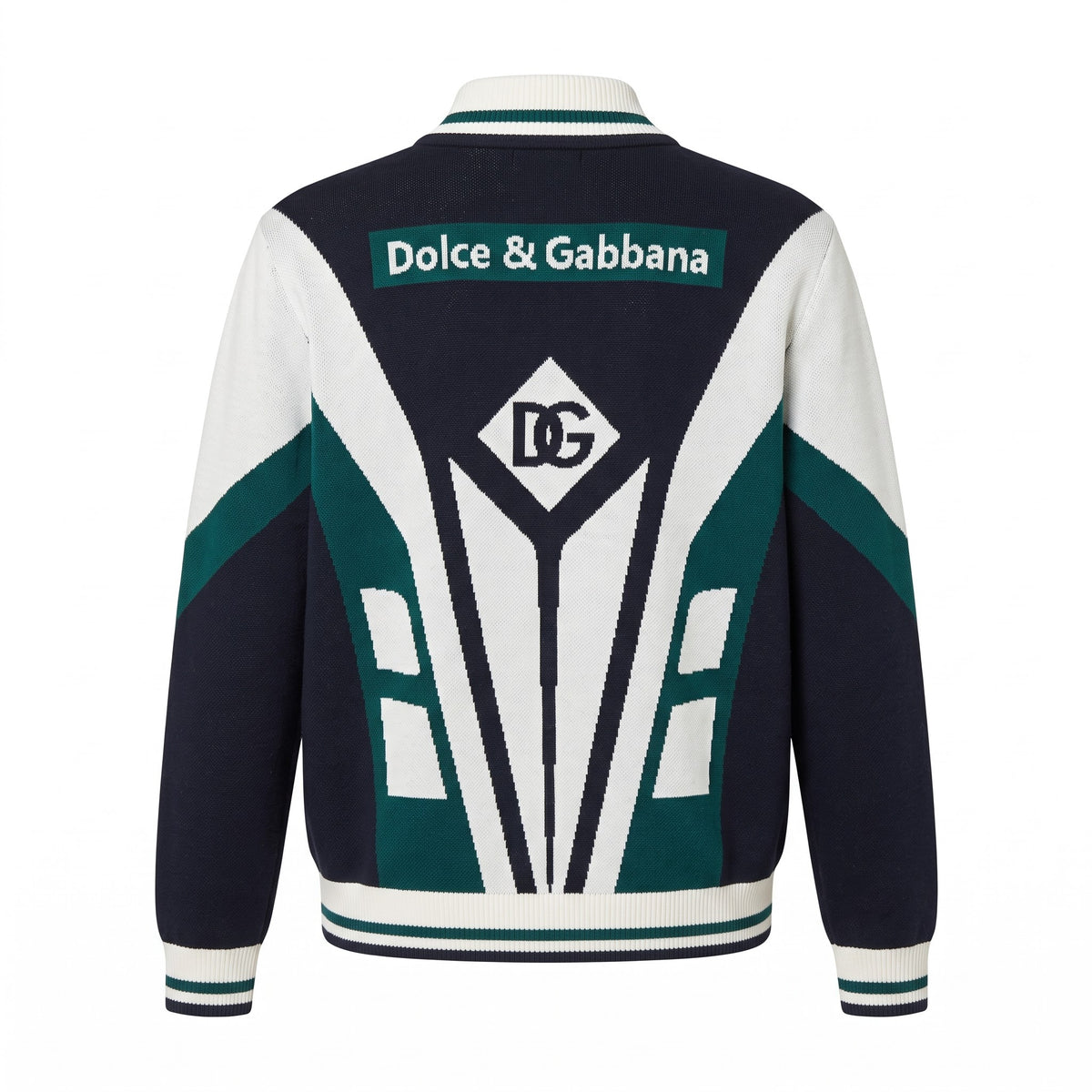 DG Geometric Intarsia Zip-Up Knit Jacket