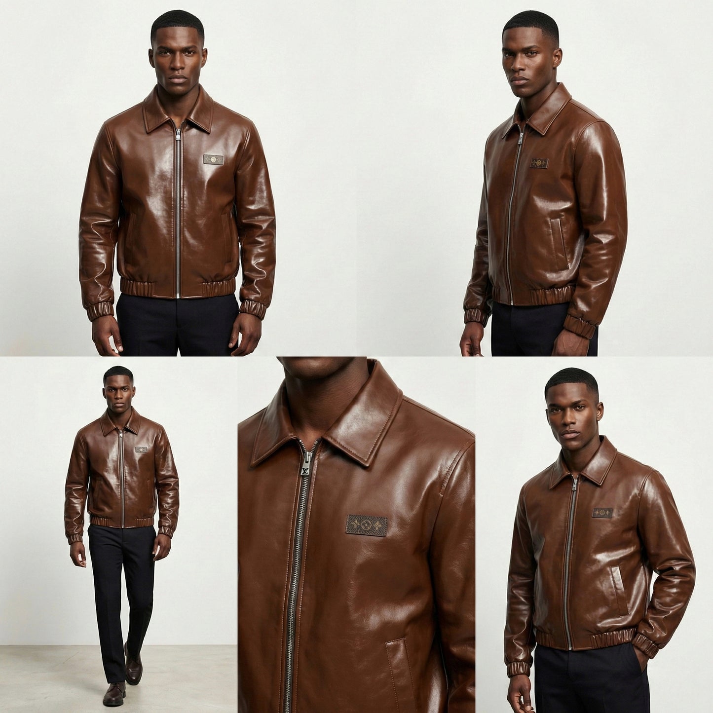 Luxury Glossy Brown Leather Jacket