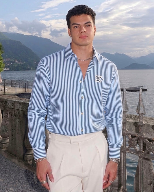 LV Men’s Vertical Striped Cotton Button-Down Shirt