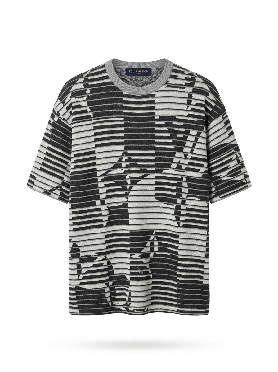 LV Monogram Fracture Textured Knit T-Shirt