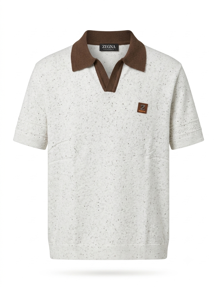 EZ Techmerino™ Fine-Gauge Marled Polo with Contrast Collar