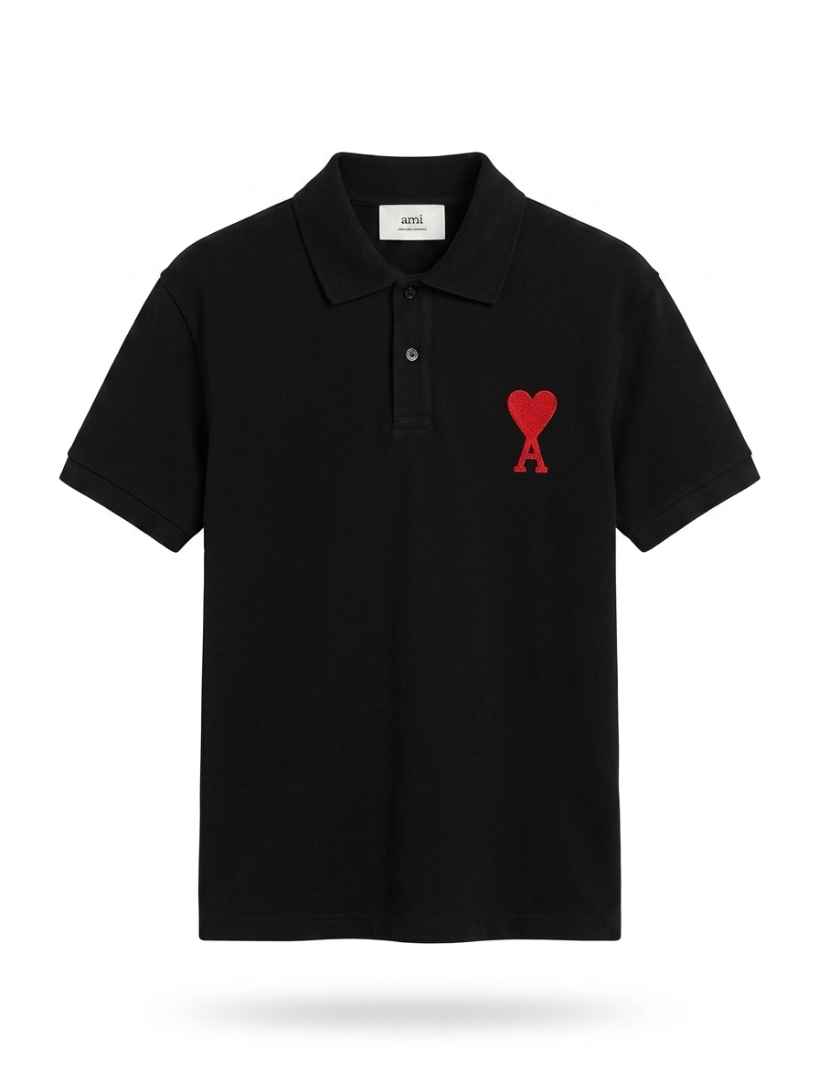 AM Coeur Sacré Piqué Polo - Noir
