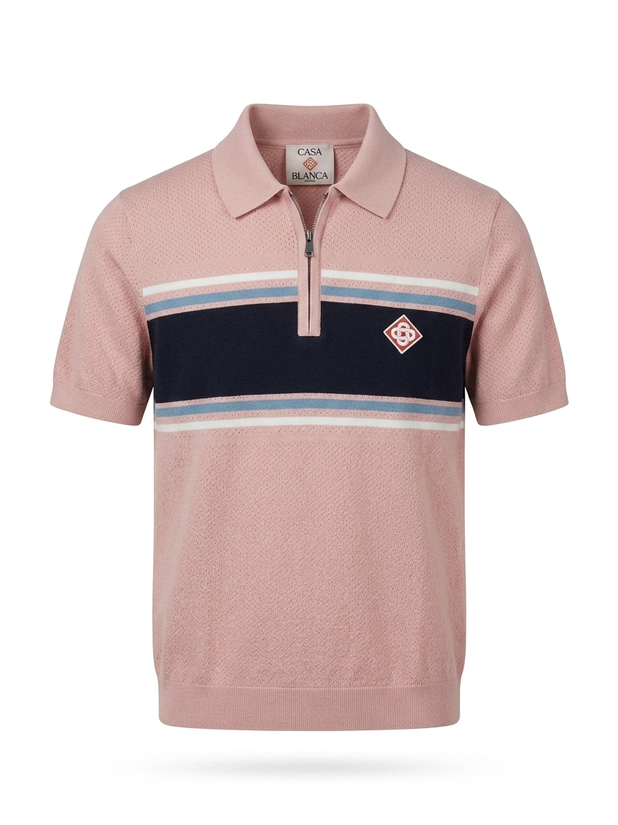 CB Pointelle-Knit Zip Polo