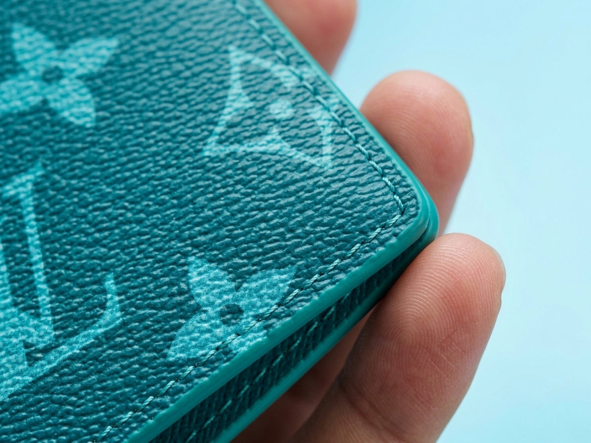 Men’s Vibrant Teal Monogram Bi-Fold Wallet – Slim Green Interior