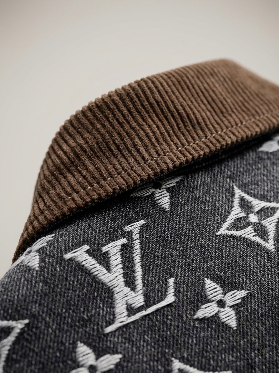 LV Monogram Light-Wash Denim Overshirt with Corduroy Collar