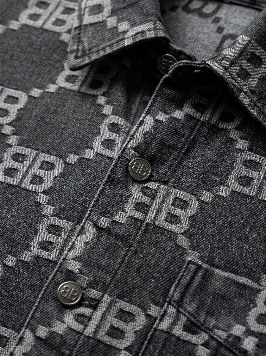 BB Monogram Print Denim Overshirt