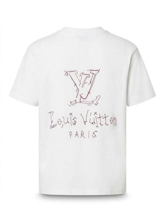 LV "Sketch" Signature Embroidered Tee – Blanc