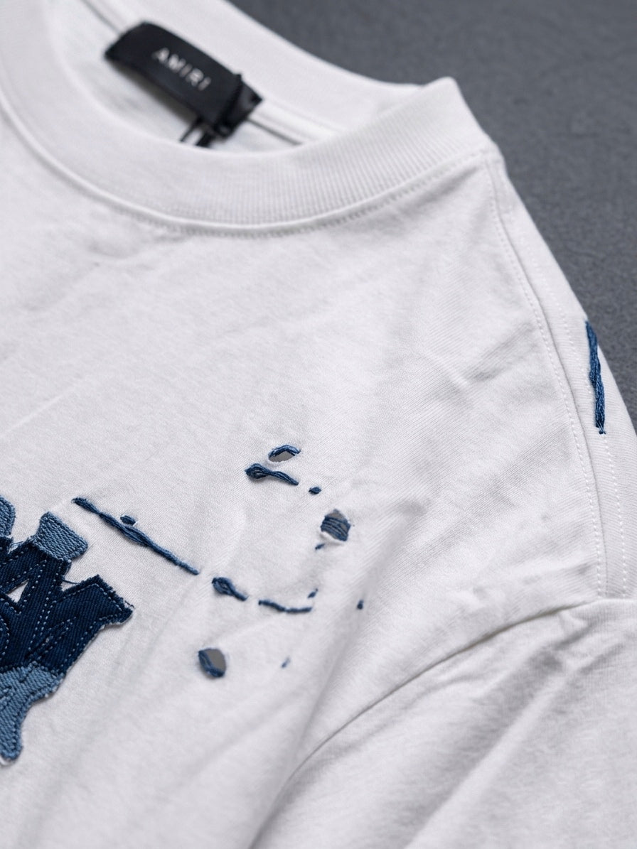 AM Distressed "MA" Patchwork Appliqué T-Shirt