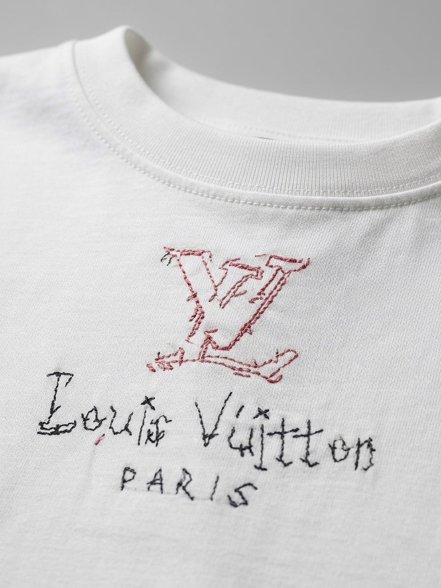 LV "Sketch" Signature Embroidered Tee – Blanc