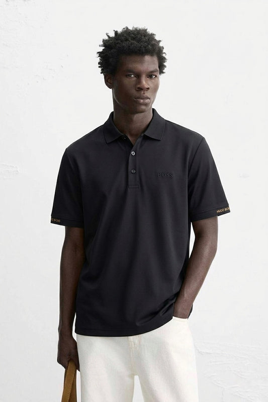 BOSS Tonal Logo Piqué Polo in Black