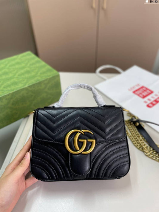 Chevron Quilted Top-Handle Crossbody Bag with Chain Strap