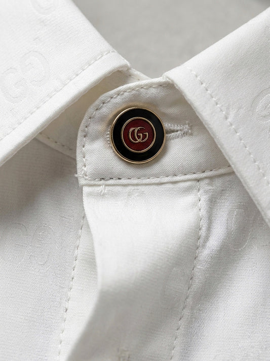 GG White Monogram Jacquard Dress Shirt