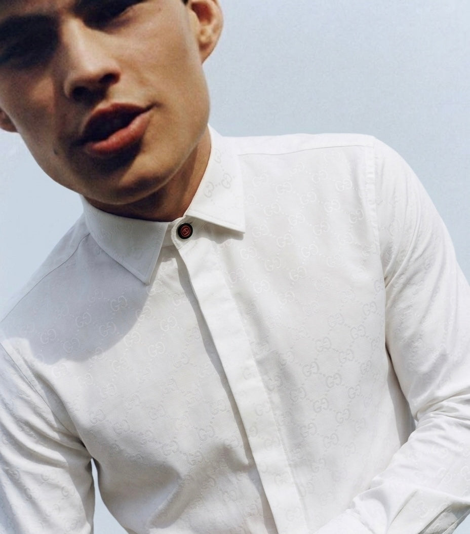 GG White Monogram Jacquard Dress Shirt