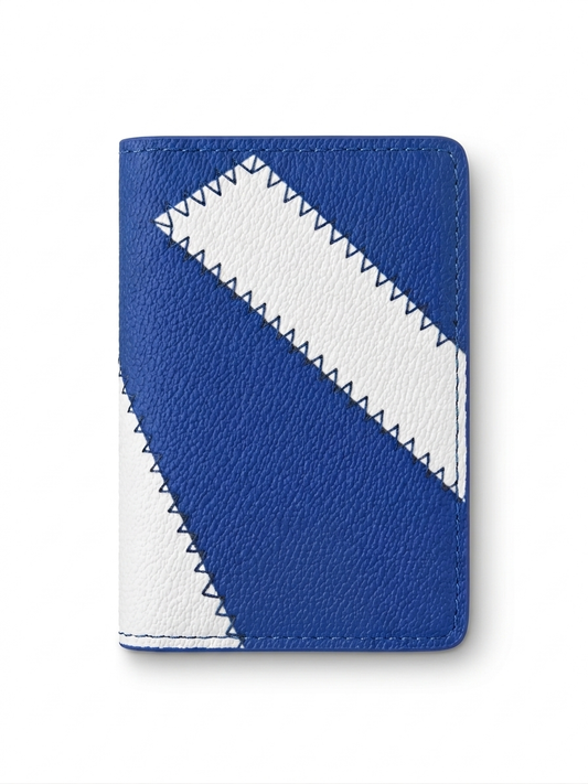 Varsity Patchwork Blue Leather Bifold Card Holder