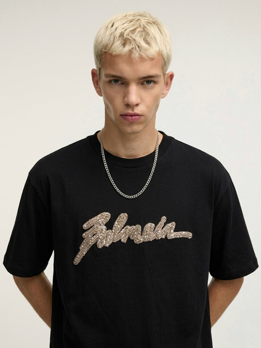 BLM Sequin Script Logo Organic Cotton T-Shirt