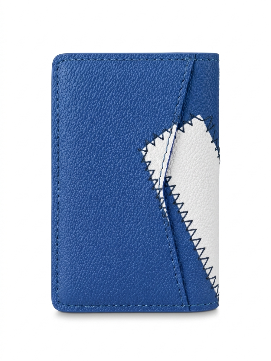 Varsity Patchwork Blue Leather Bifold Card Holder