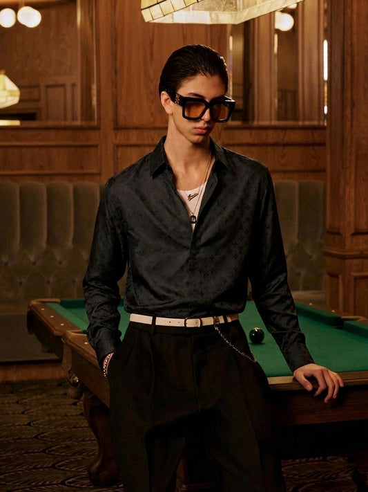 Monogram Jacquard Silk Long-Sleeve Shirt