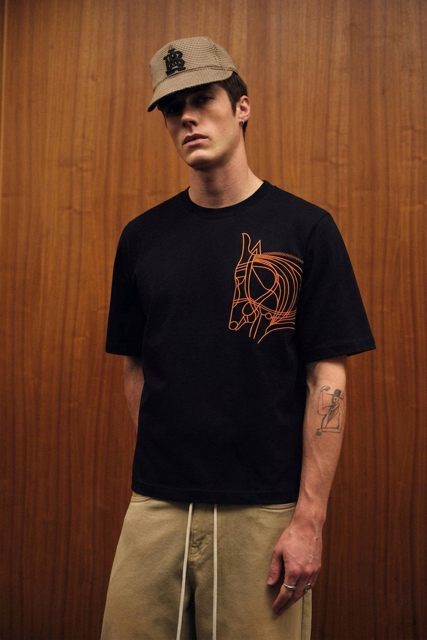 HS Linear Equine Embroidery Cotton T-Shirt
