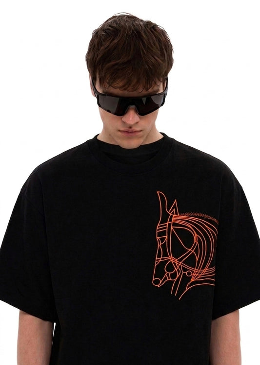 HS Linear Equine Embroidery Cotton T-Shirt