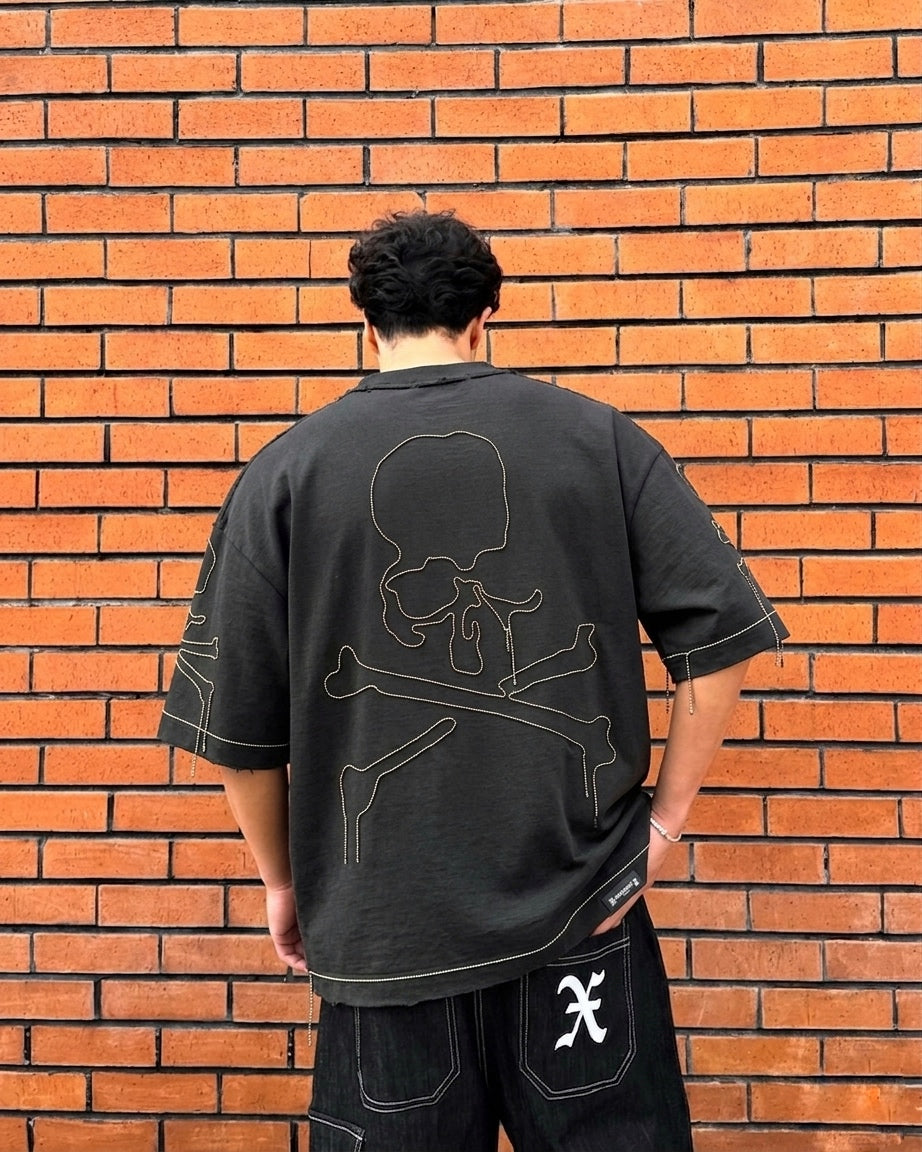 MMJ Embroidered Skull Boxy T-Shirt