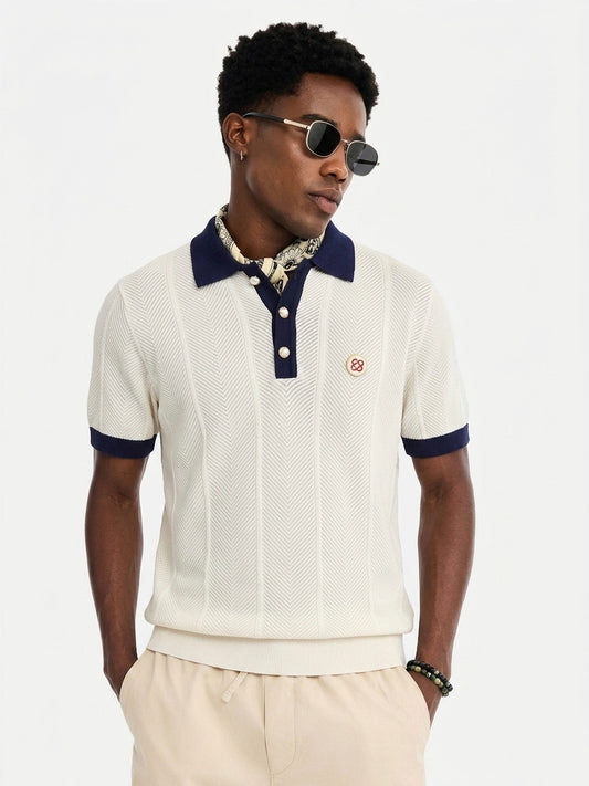 CASA Chevron Pointelle Knit Polo