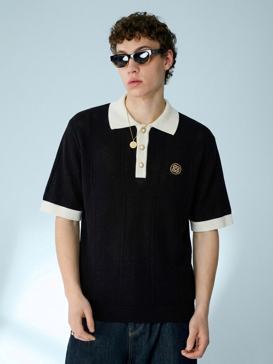 CASA Monochrome Chevron Knit Polo