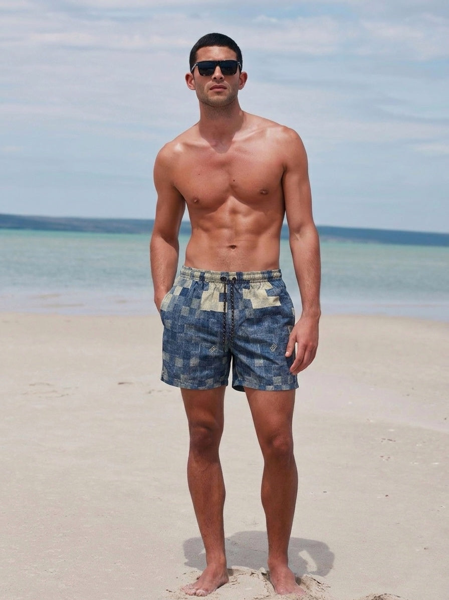 LV Damier 3D Light Denim Shorts