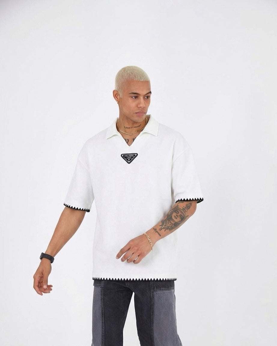 P. Contrast-Trim Open Collar Polo