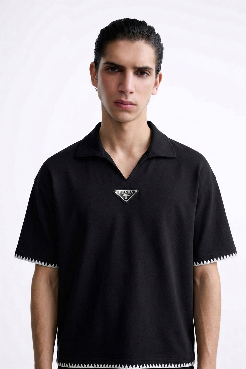 PRD | Enamel-Logo Contrast-Trim V-Neck Polo